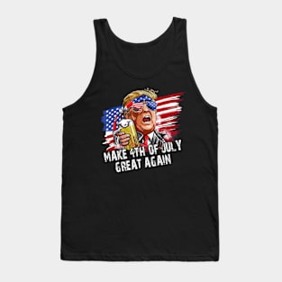 Retro Make 4th of July Great Again Funny Trump Men Drinking Beer Tank Top